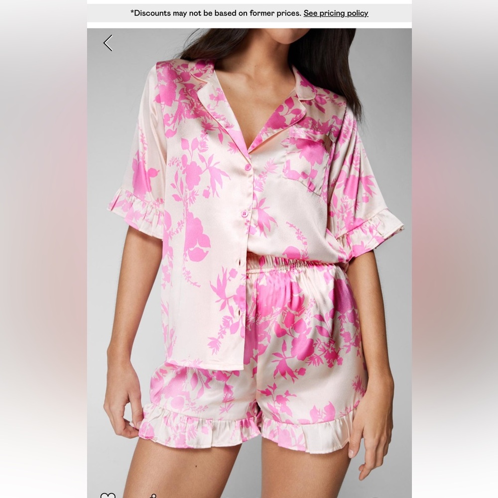 Satin Floral Ruffle Pajama Shorts Set